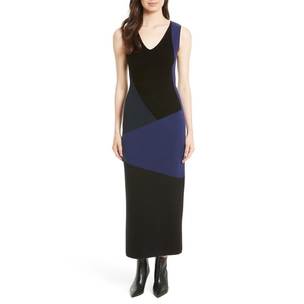Diane Von Furstenberg Terry Paneled Wool Blend Midi Dress, size P
